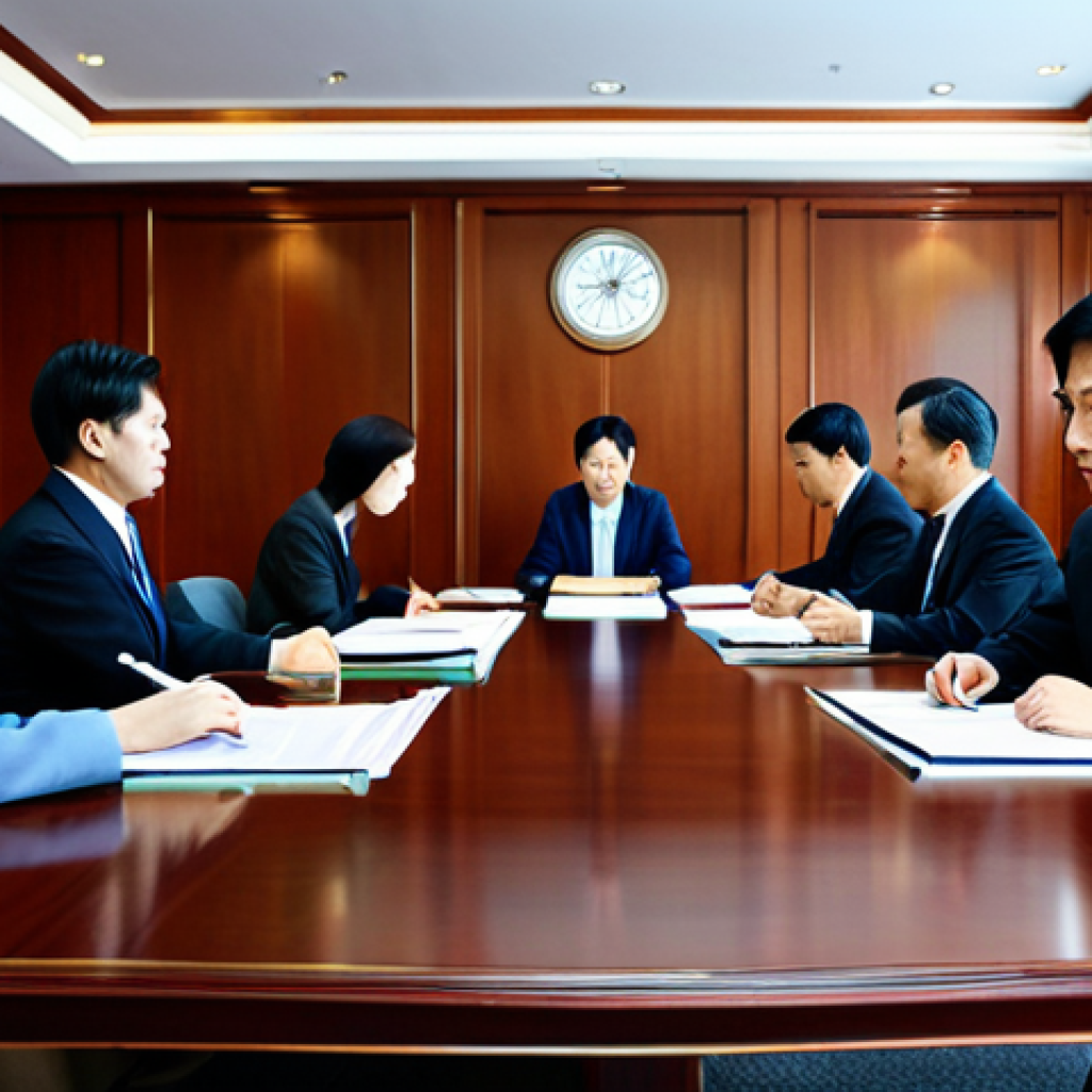 무역협상 과정에서 발생하는 갈등 해결 방법 - The Negotiation Table**
"A brightly lit conference room, two business teams (one clearly East Asian...
