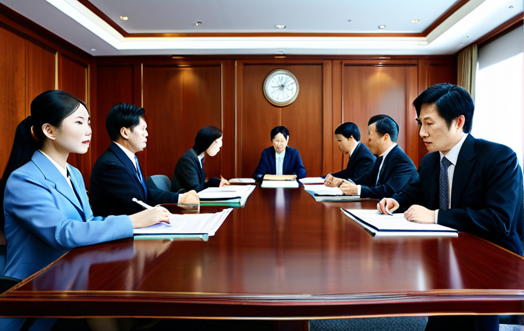 무역협상 과정에서 발생하는 갈등 해결 방법 - The Negotiation Table**

"A brightly lit conference room, two business teams (one clearly East Asian...