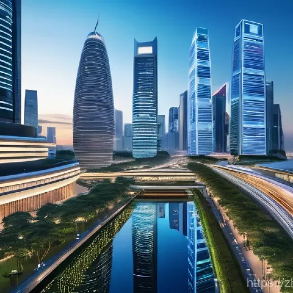 무역협상가가 반드시 알아야 할 협정 및 조약 - **Prompt:** A dynamic, high-angle wide shot of a futuristic global trading hub where modern skyscrap...