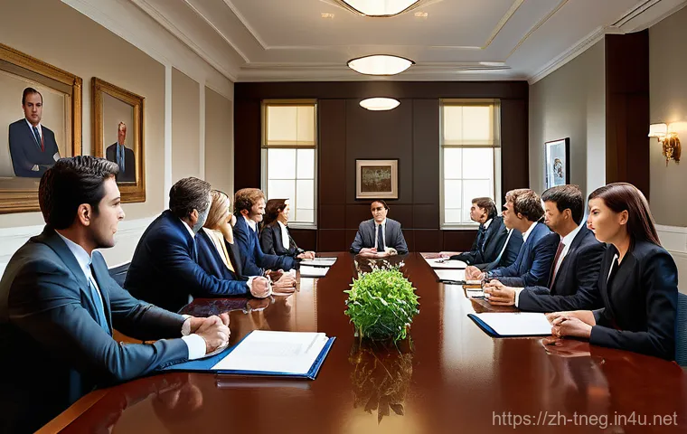 무역협상 중 협상 테이블 구성의 중요성 - A business negotiation table with a stark contrast in preparation. On the left side, the workspace i... 무역협상 중 협상 테이블 구성의 중요성 - A business negotiation table with a stark contrast in preparation. On the left side, the workspace i...