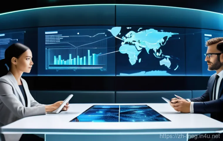 무역협상 경력직 이직 전략 - **Prompt:** A diverse group of four professionals (two men, two women, aged 35-55, well-dressed in b...