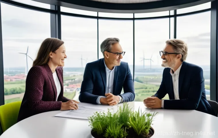 무역협상 경력직 이직 전략 - **Prompt:** A diverse group of four professionals (two men, two women, aged 35-55, well-dressed in b... 무역협상 경력직 이직 전략 - **Prompt:** A diverse group of four professionals (two men, two women, aged 35-55, well-dressed in b...