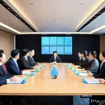 무역협상 실무와 사례 기반 학습의 중요성 - A professional international business negotiation scene featuring diverse businesspeople from China,...