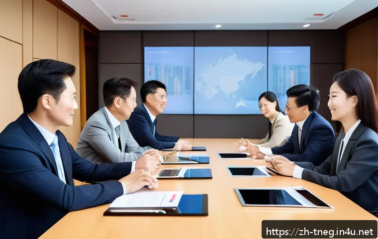 무역협상가를 위한 세미나 및 워크숍 정보 - A professional, modern international business negotiation scene set in a sleek conference room with ...